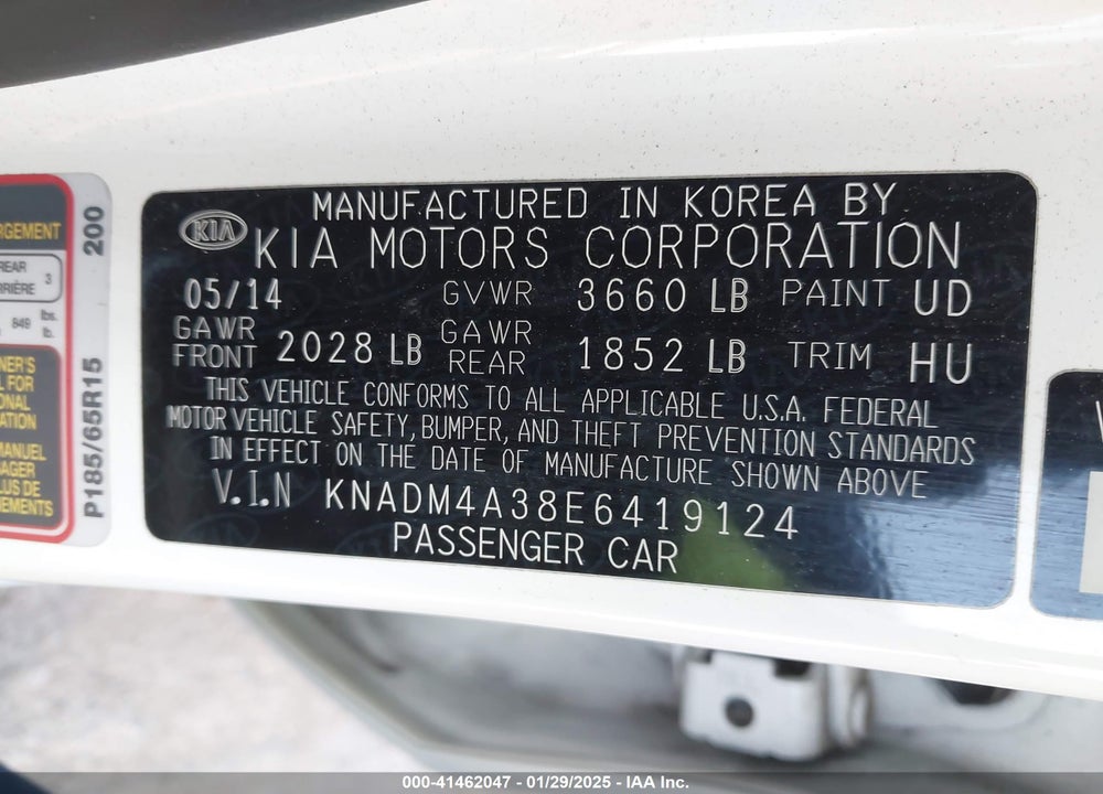 2014 KIA RIO VIN: KNADM4A38E6419124