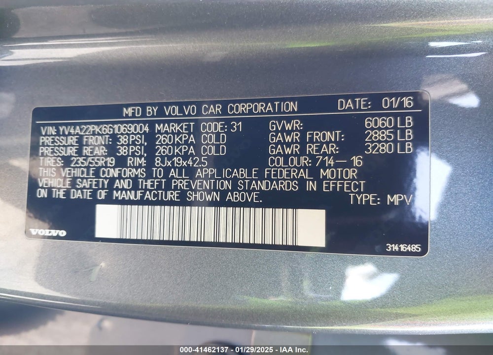 2016 VOLVO XC90 T6 MOMENTUM VIN: YV4A22PK6G1069004