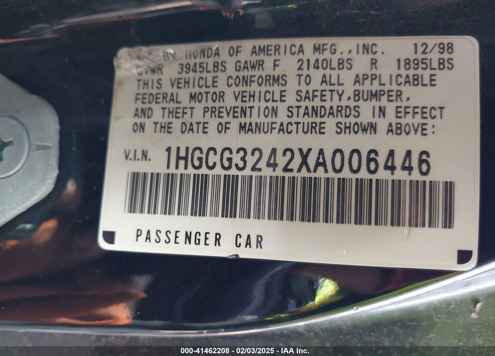 1999 HONDA ACCORD LX VIN: 1HGCG3242XA006446