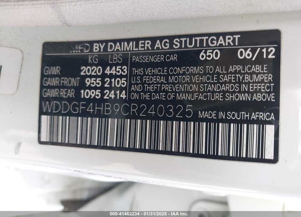 2012 MERCEDES-BENZ C 250 VIN: WDDGF4HB9CR240325
