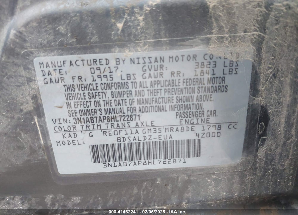 2017 NISSAN SENTRA VIN: 3N1AB7AP8HL722871