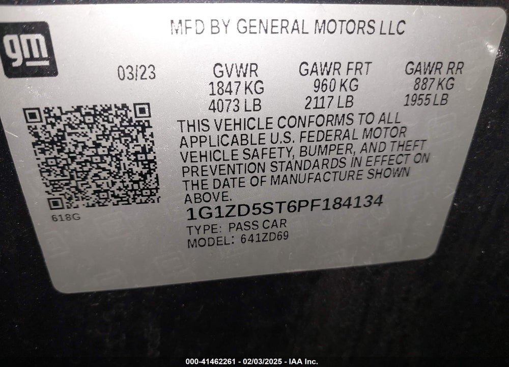 2023 CHEVROLET MALIBU FWD 1LT VIN: 1G1ZD5ST6PF184134