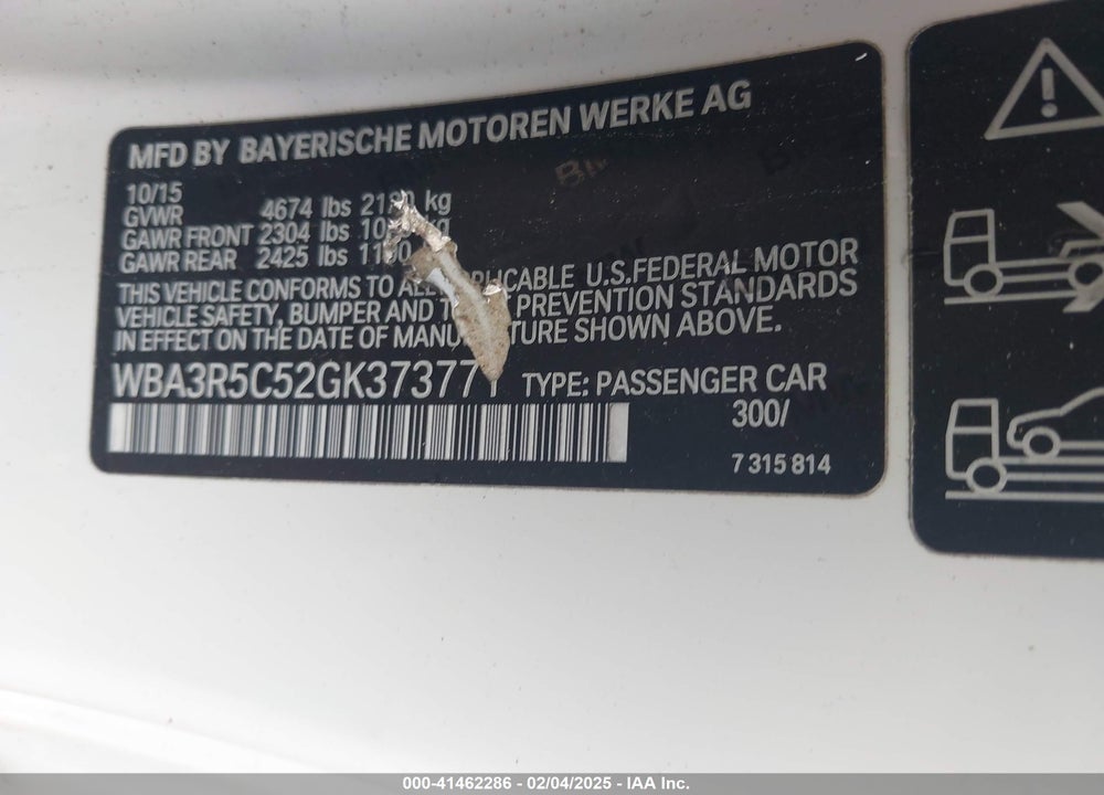 2016 BMW 435 VIN: WBA3R5C52GK373771