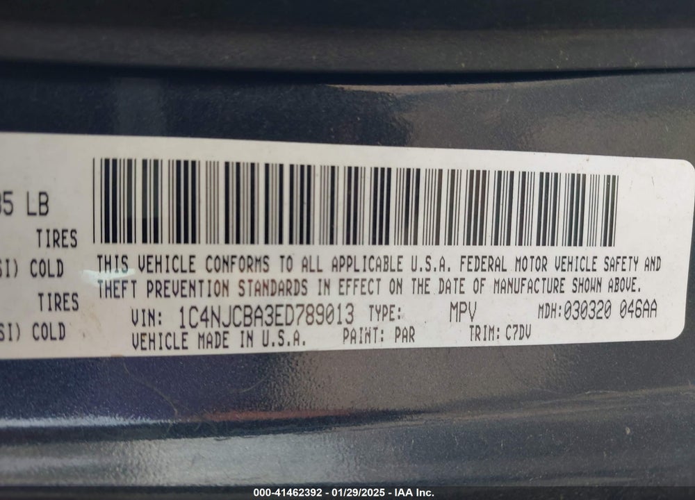 2014 JEEP COMPASS SPORT VIN: 1C4NJCBA3ED789013