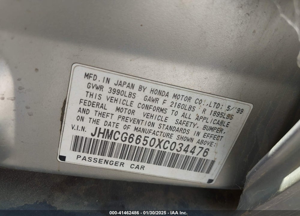 1999 HONDA ACCORD LX VIN: JHMCG6650XC034476