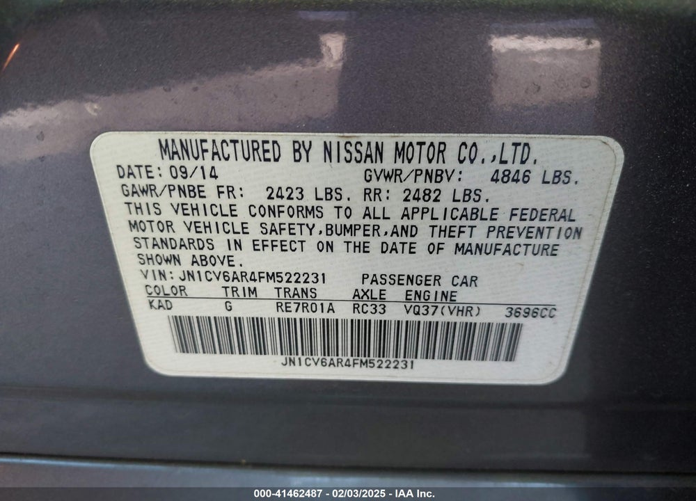 2015 INFINITI Q40 VIN: JN1CV6AR4FM522231