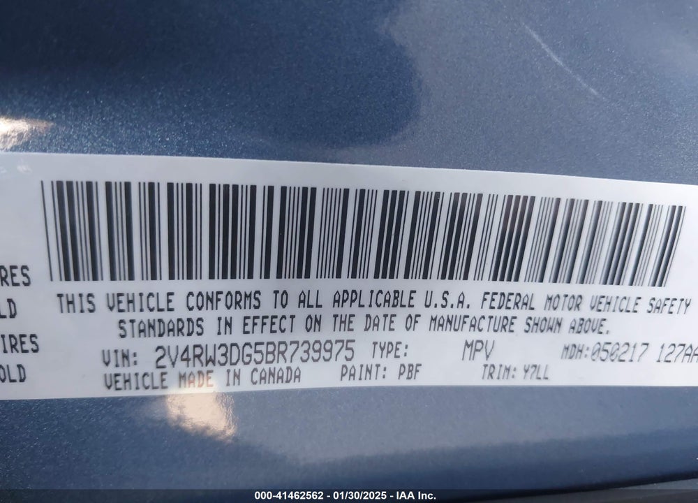 2011 VOLKSWAGEN ROUTAN SE VIN: 2V4RW3DG5BR739975