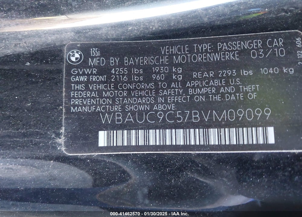 2011 BMW 135I VIN: WBAUC9C57BVM09099
