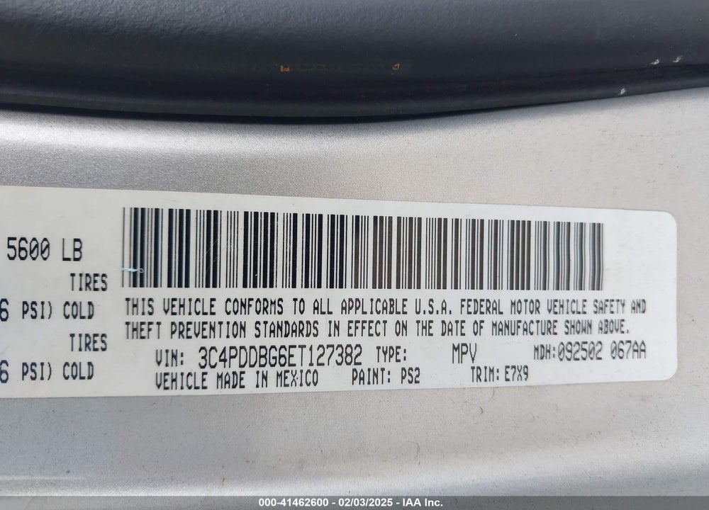 2014 DODGE JOURNEY SXT VIN: 3C4PDDBG6ET127382