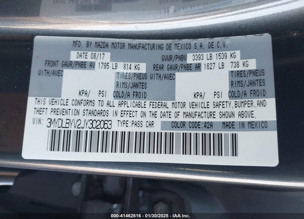 2018 TOYOTA YARIS IA VIN: 3MYDLBYV2JY302063