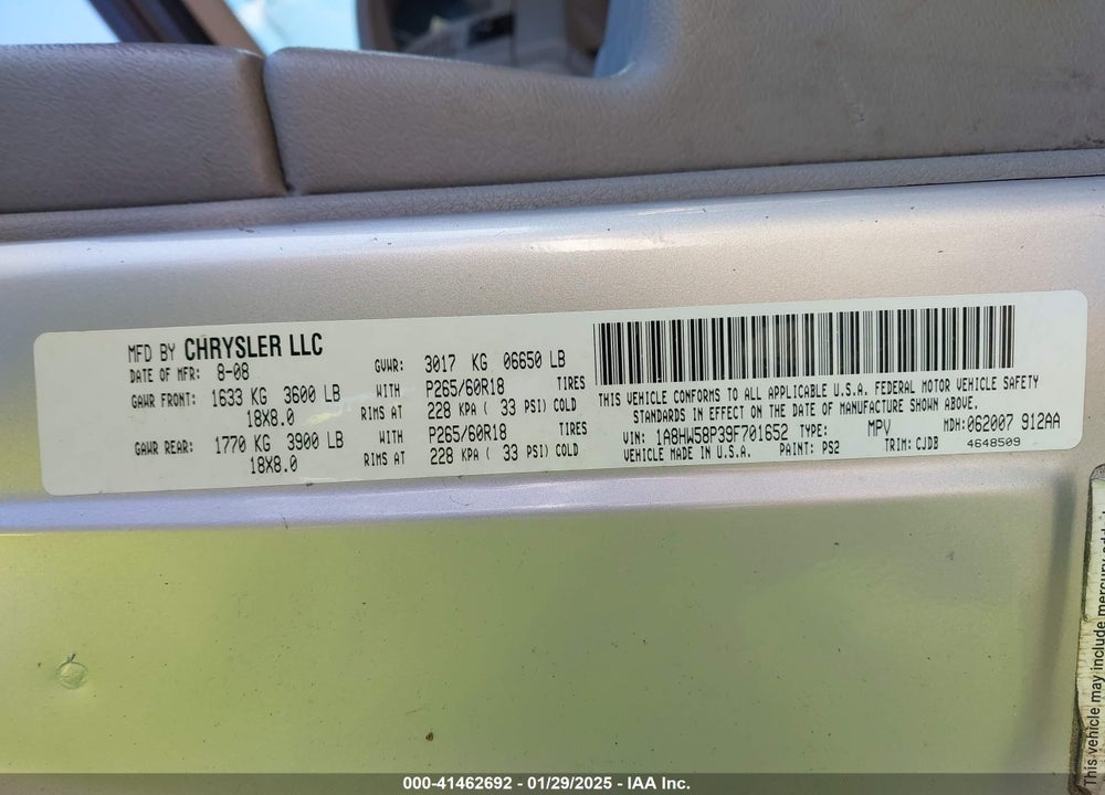 2009 CHRYSLER ASPEN LIMITED VIN: 1A8HW58P39F701652