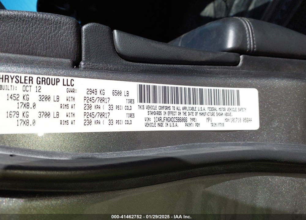 2013 JEEP GRAND CHEROKEE VIN: 1C4RJFAGXDC586066