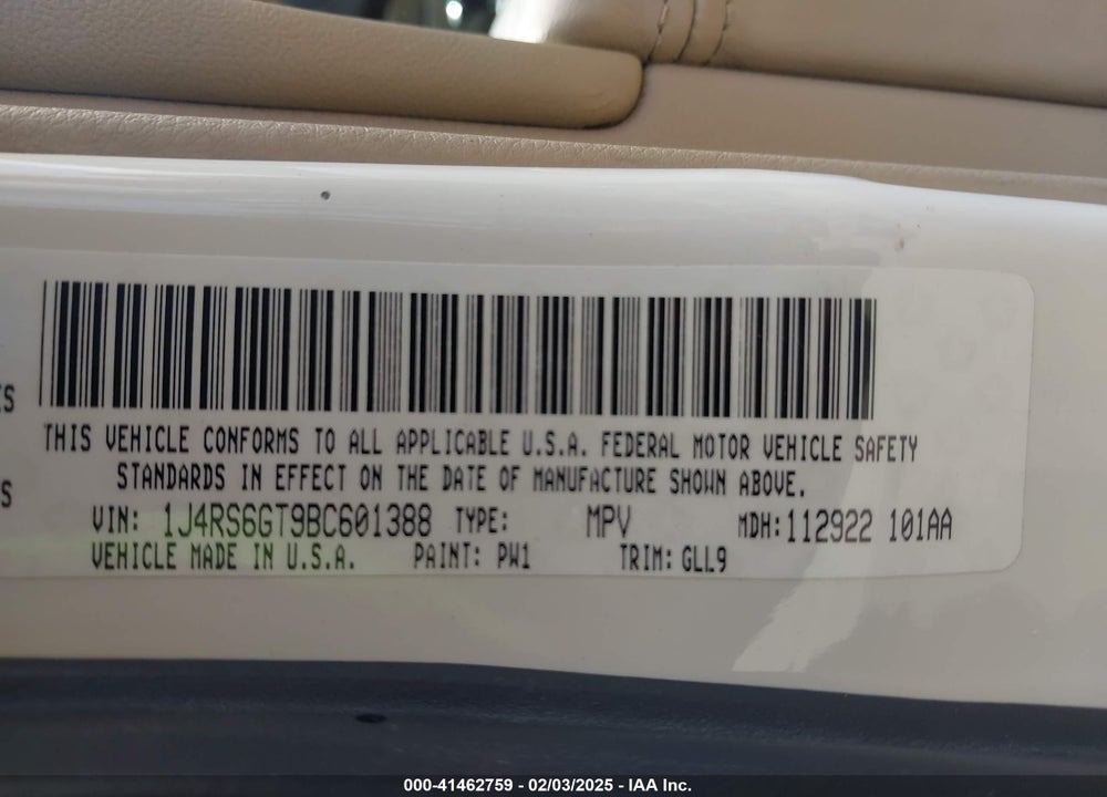 2011 JEEP GRAND CHEROKEE OVERLAND VIN: 1J4RS6GT9BC601388