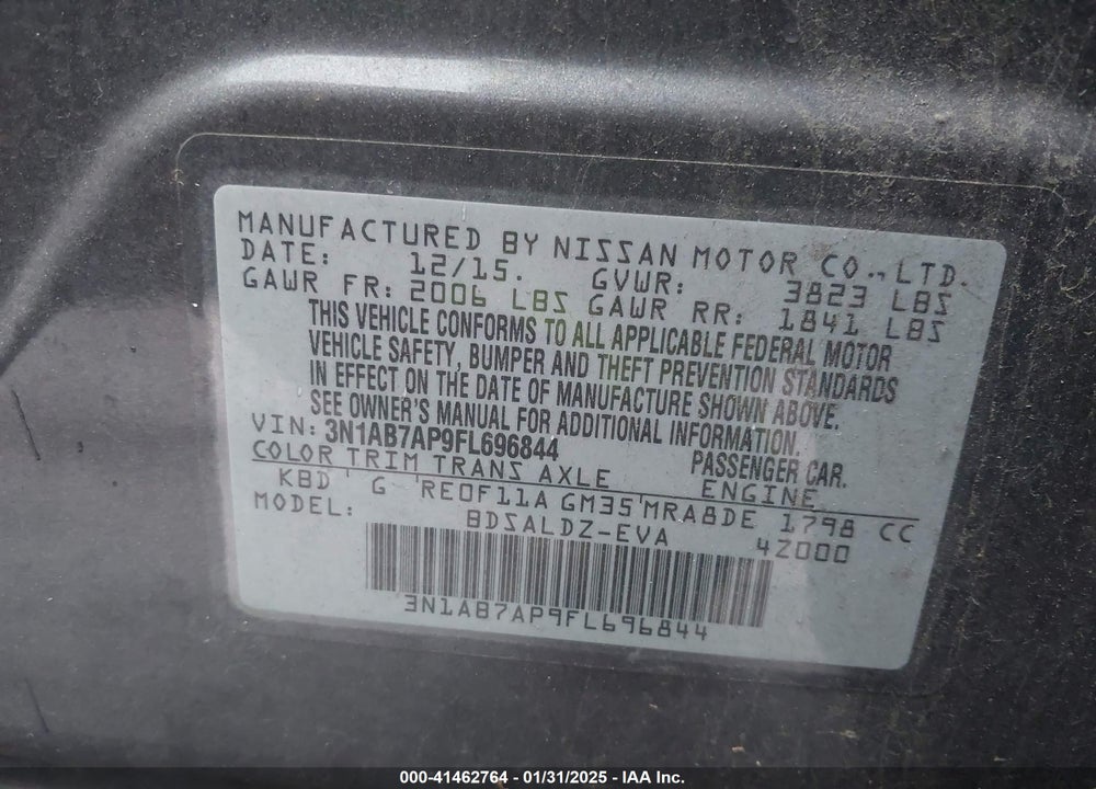 2015 NISSAN SENTRA SV VIN: 3N1AB7AP9FL696844