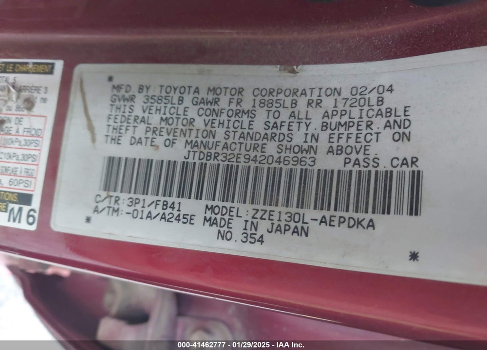 2004 TOYOTA COROLLA CE VIN: JTDBR32E942046963