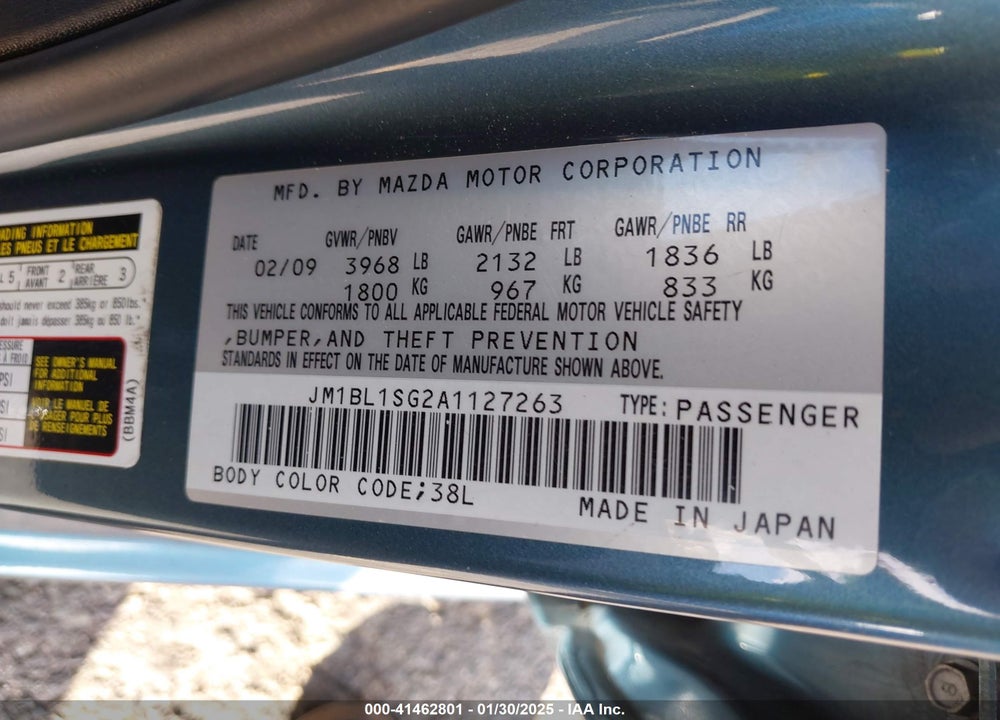 2010 MAZDA 3 I TOURING VIN: JM1BL1SG2A1127263