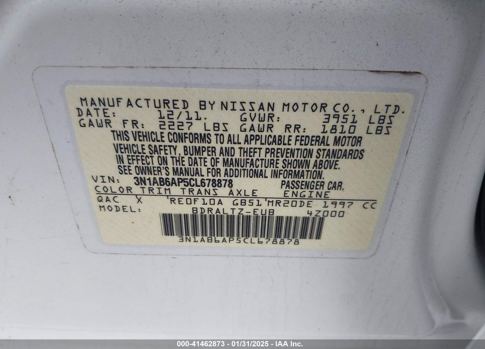 2012 NISSAN SENTRA 2.0 SR VIN: 3N1AB6AP5CL678878