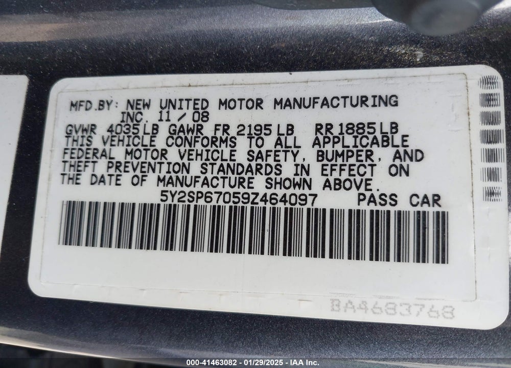2009 PONTIAC VIBE VIN: 5Y2SP67059Z464097