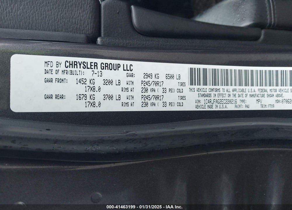 2014 JEEP GRAND CHEROKEE LAREDO VIN: 1C4RJFAG2EC220216