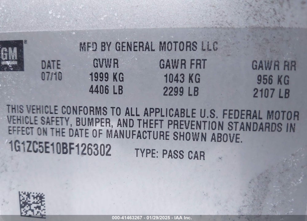 2011 CHEVROLET MALIBU VIN: 1G1ZC5E10BF126302