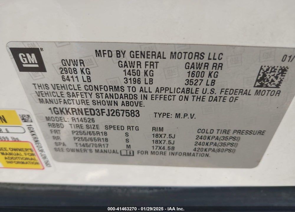 2015 GMC ACADIA SLE-1 VIN: 1GKKRNED3FJ267583