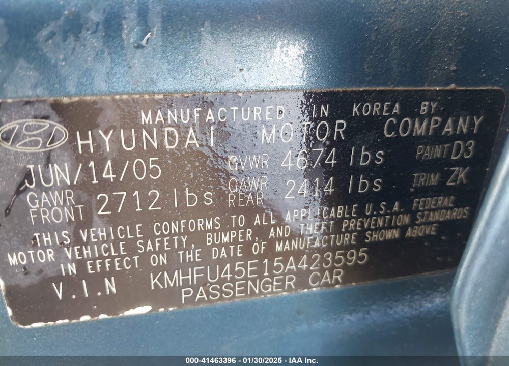 2005 HYUNDAI XG350 L VIN: KMHFU45E15A423595