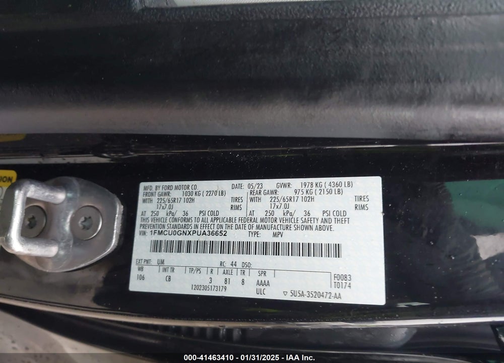 2023 FORD ESCAPE VIN: 1FMCU0GNXPUA36652