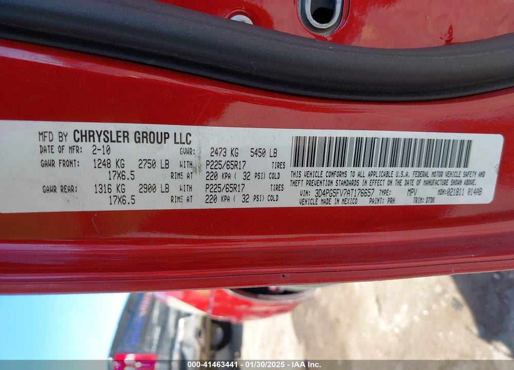 2010 DODGE JOURNEY SXT VIN: 3D4PG5FV7AT176657