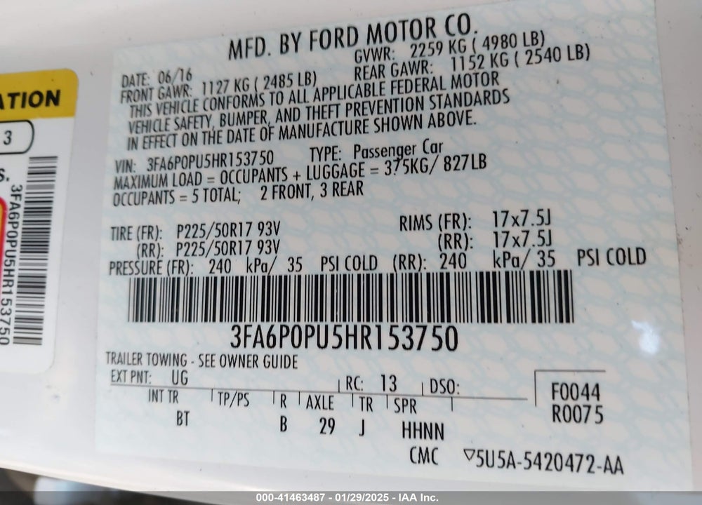 2017 FORD FUSION ENERGI SE LUXURY VIN: 3FA6P0PU5HR153750