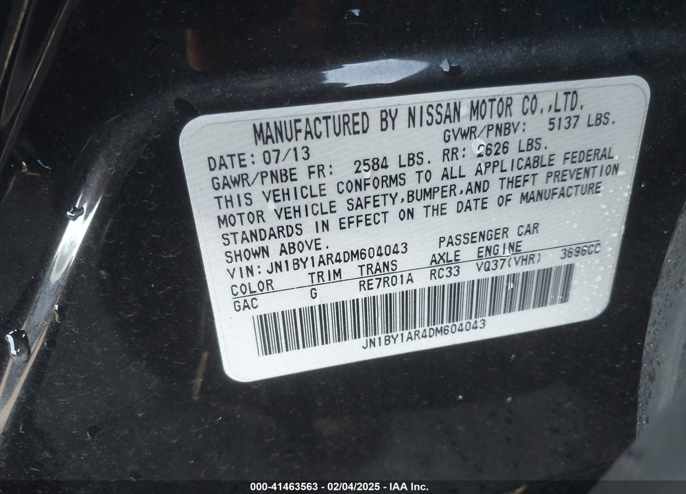 2013 INFINITI M37X VIN: JN1BY1AR4DM604043