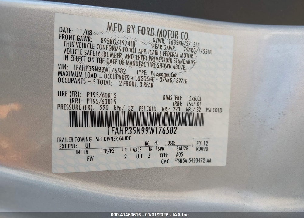 2009 FORD FOCUS VIN: 1FAHP35N99W176582