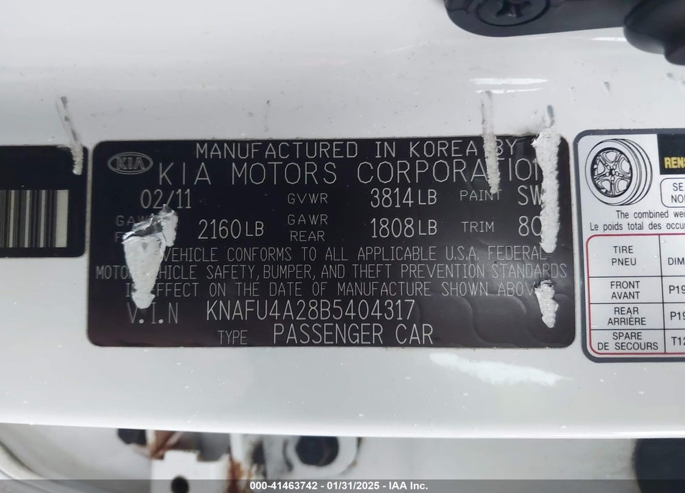 2011 KIA FORTE EX VIN: KNAFU4A28B5404317