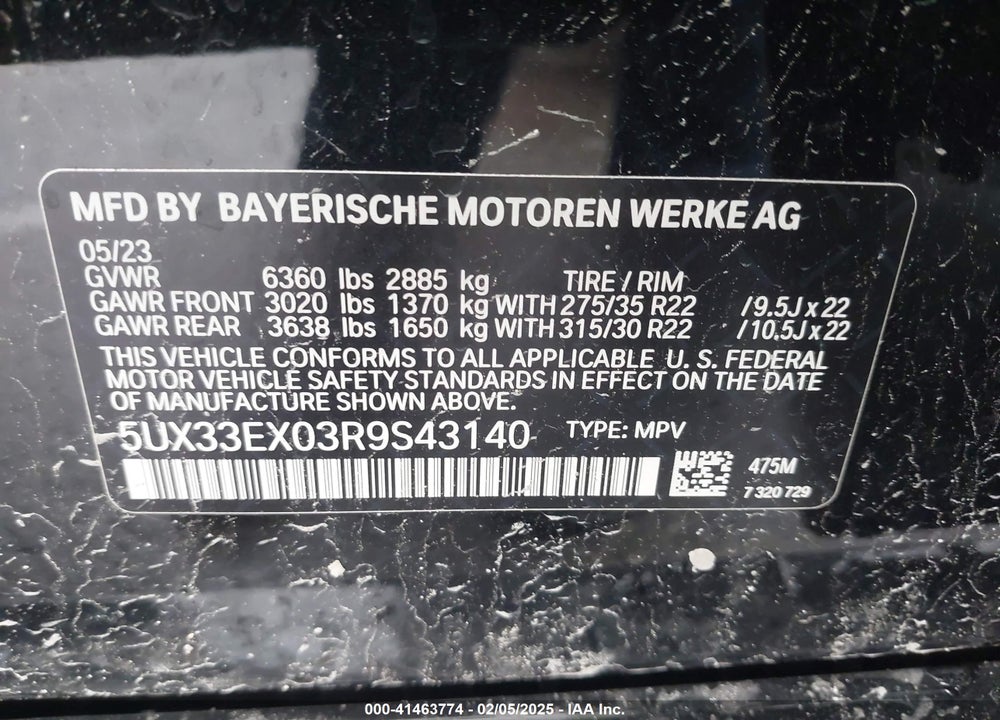 2024 BMW X6 XDRIVE40I VIN: 5UX33EX03R9S43140