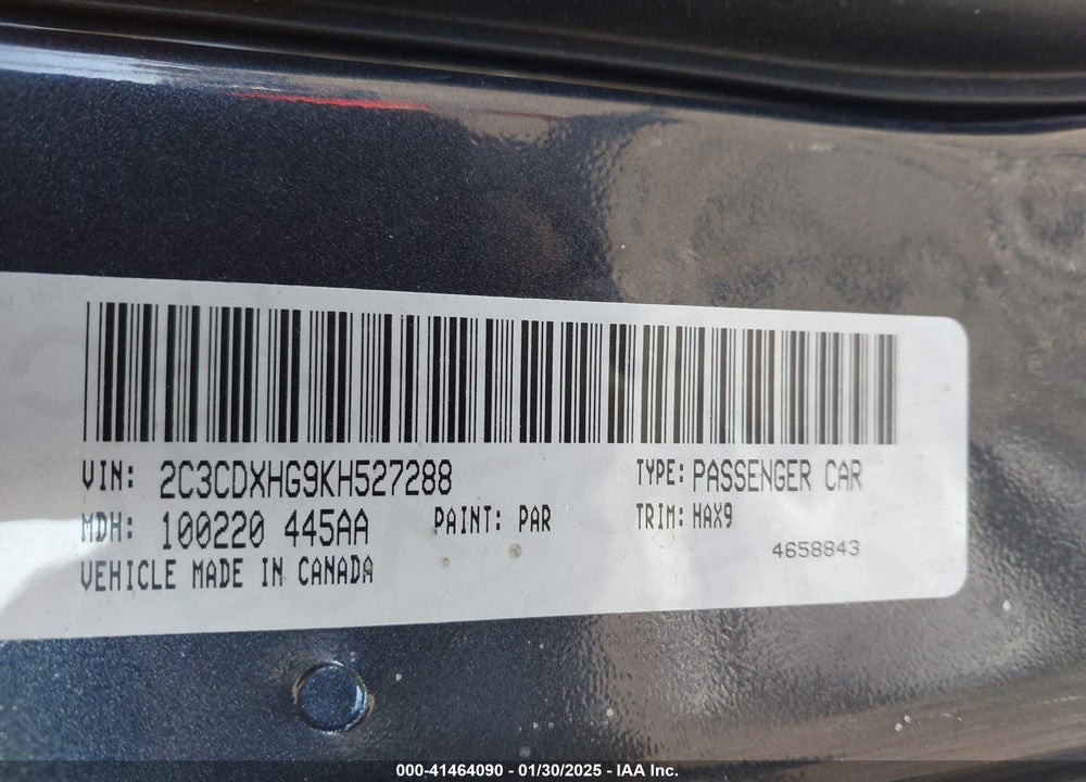 2019 DODGE CHARGER VIN: 2C3CDXHG9KH527288