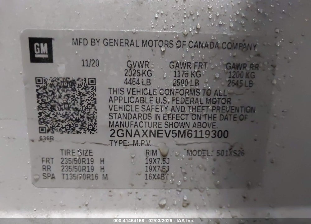 2021 CHEVROLET EQUINOX FWD PREMIER VIN: 2GNAXNEV5M6119300
