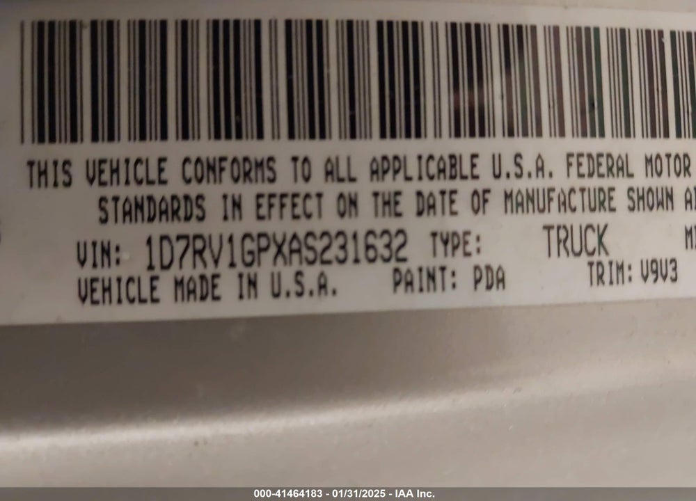 2010 DODGE RAM 1500 ST VIN: 1D7RV1GPXAS231632