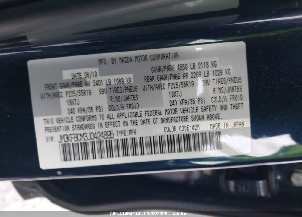 2018 MAZDA CX-5 TOURING VIN: JM3KFBCM3J0424895