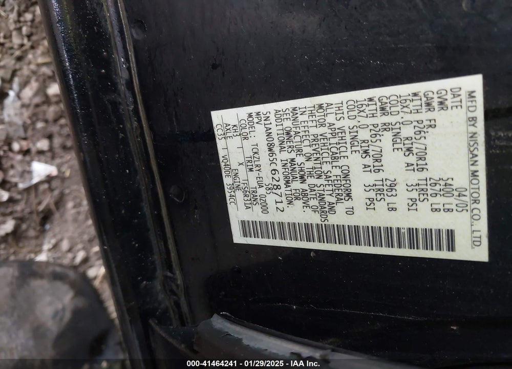 2005 NISSAN XTERRA S VIN: 5N1AN08W65C628712