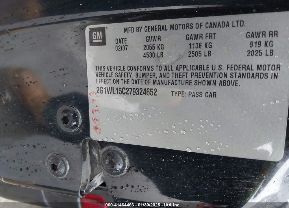 2007 CHEVROLET MONTE CARLO VIN: 2G1WL15C279324652