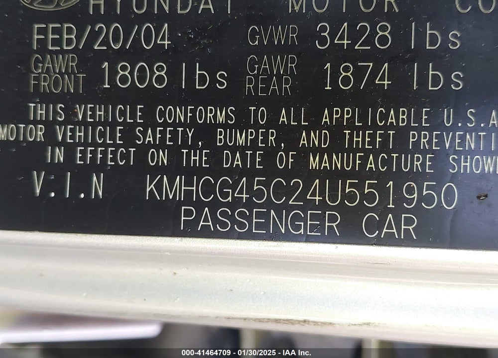 2004 HYUNDAI ACCENT GL VIN: KMHCG45C24U551950