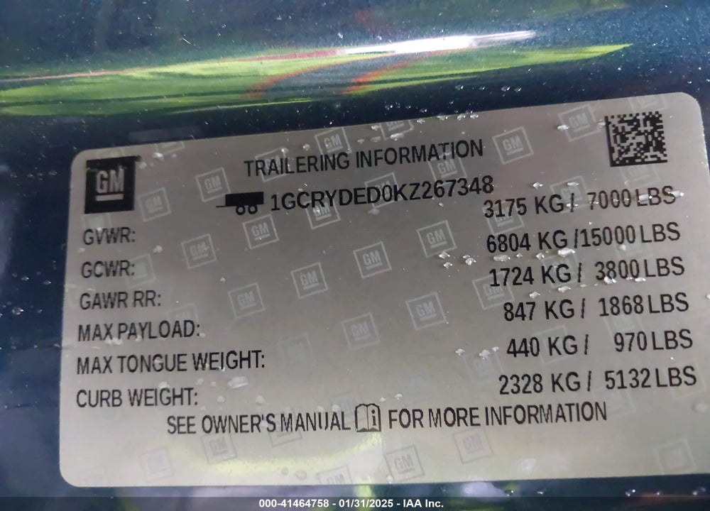 2019 CHEVROLET SILVERADO 1500 LT VIN: 1GCRYDED0KZ267348