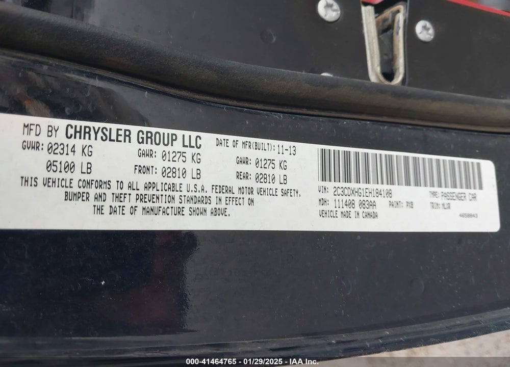 2014 DODGE CHARGER VIN: 2C3CDXHG1EH184108