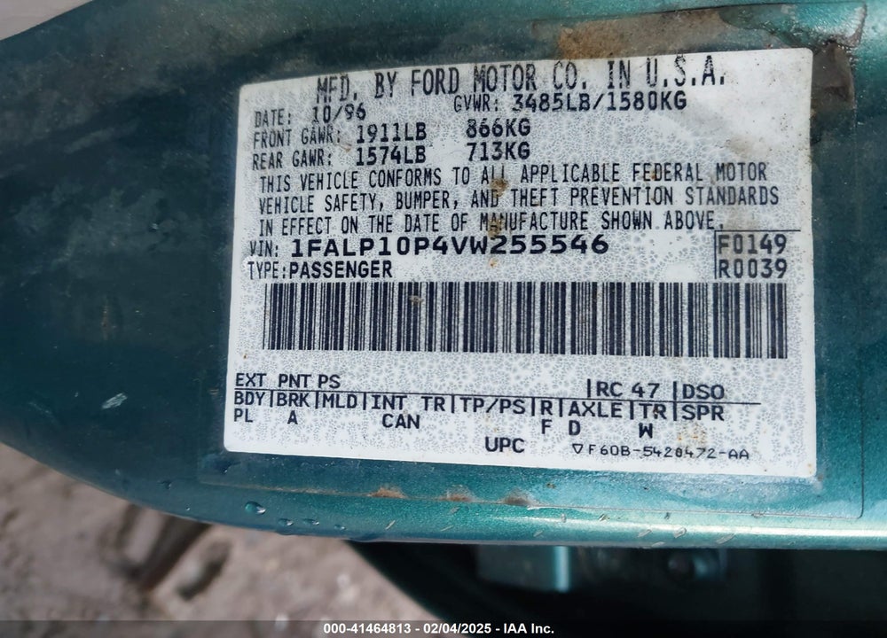 1997 FORD ESCORT VIN: 1FALP10P4VW255546