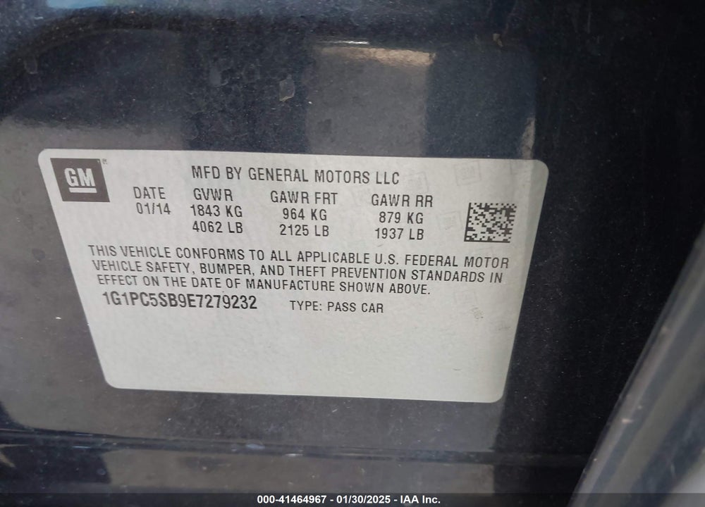 2014 CHEVROLET CRUZE VIN: 1G1PC5SB9E7279232