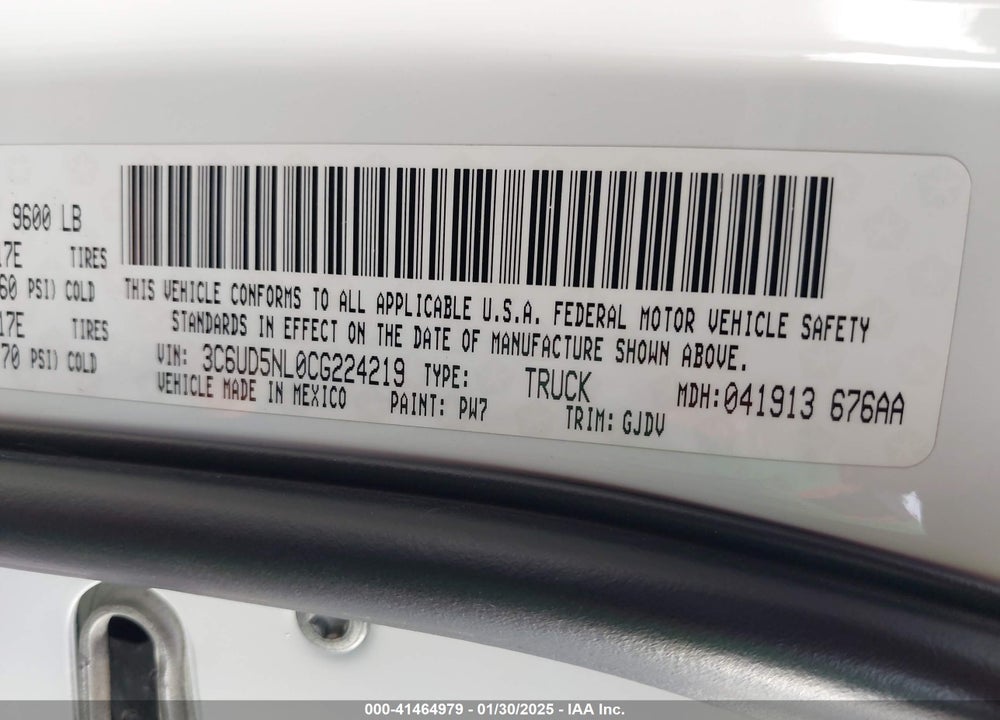 2012 RAM 2500 VIN: 3C6UD5NL0CG224219