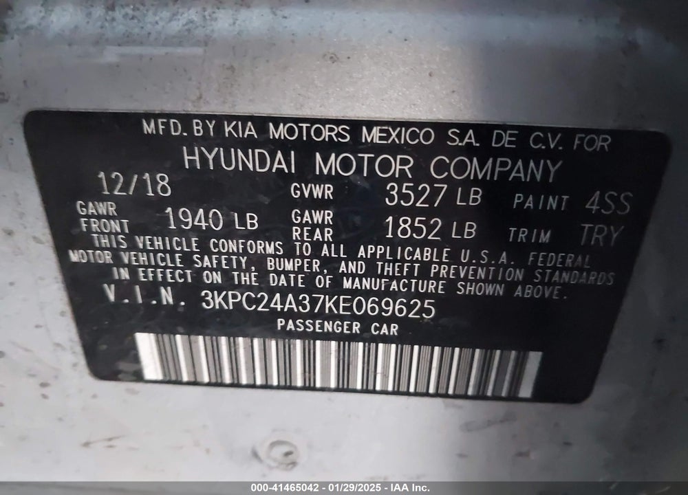 2019 HYUNDAI ACCENT VIN: 3KPC24A37KE069625