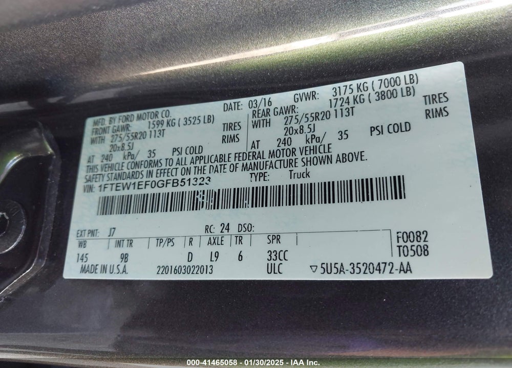 2016 FORD F-150 VIN: 1FTEW1EF0GFB51323