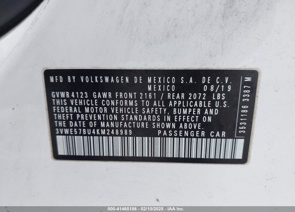 2019 VOLKSWAGEN JETTA VIN: 3VWE57BU4KM248989