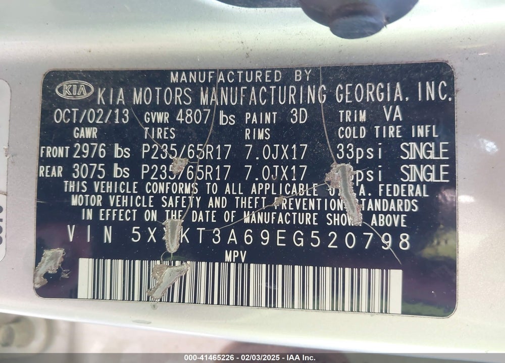 2014 KIA SORENTO LX VIN: 5XYKT3A69EG520798