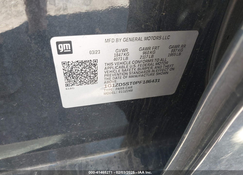 2023 CHEVROLET MALIBU FWD 1LT VIN: 1G1ZD5ST0PF186431
